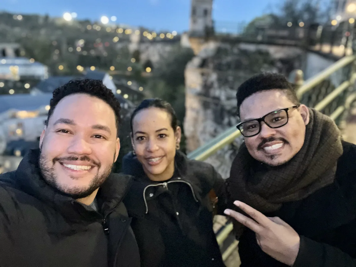 Derick with friends on an evening out